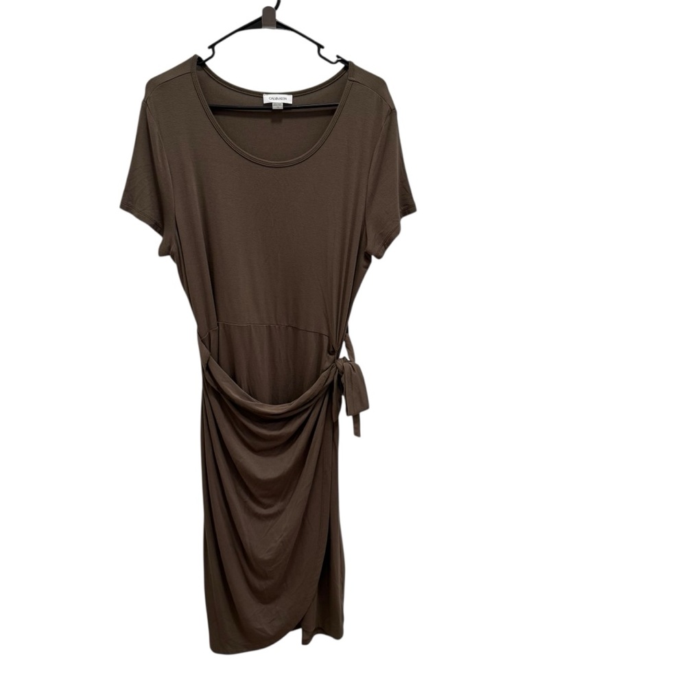Calvin Klein Faux Wrap Shirt Dress Plus Size‎ 14 GREEN Casual Minimal Feminine - Picture 2 of 9